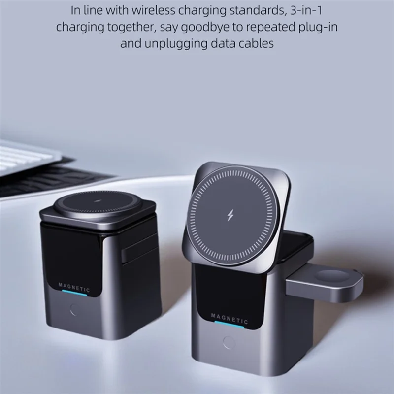 Station de charge sans fil 3 en 1 magnétique pliable avec base rotative