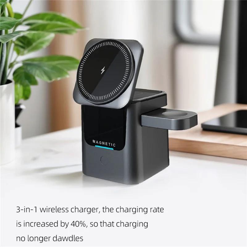 Station de charge sans fil 3 en 1 magnétique pliable avec base rotative