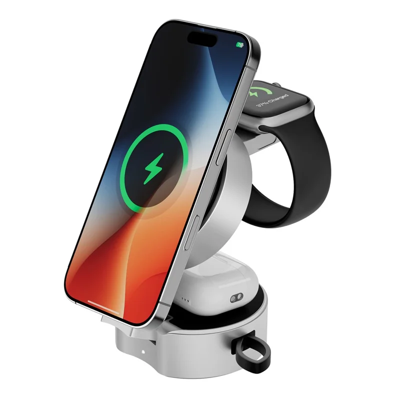 3 in 1 Magnetic Wireless Charger Phone Watch Earbuds Foldable Charging Station Dock - Silver Grey
