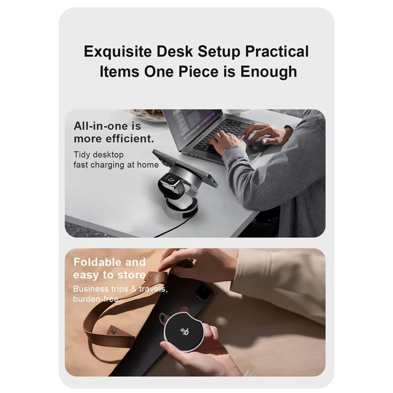 3 in 1 Magnetic Wireless Charger Phone Watch Earbuds Foldable Charging Station Dock - Silver Grey