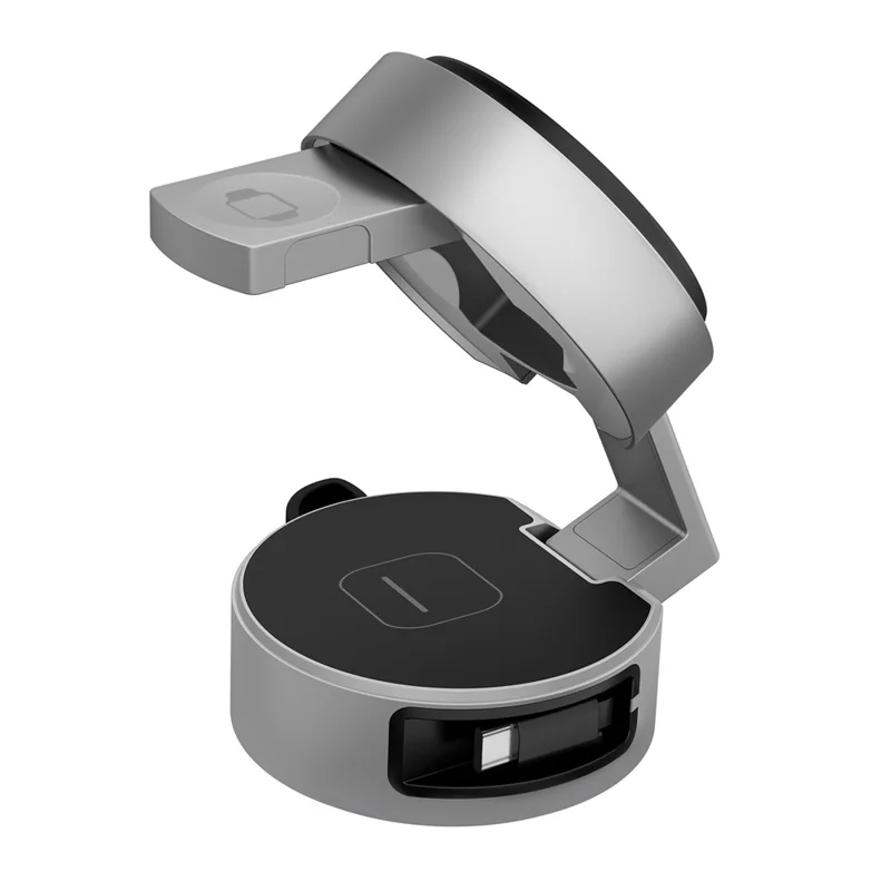 3 in 1 Magnetic Wireless Charger Phone Watch Earbuds Foldable Charging Station Dock - Silver Grey