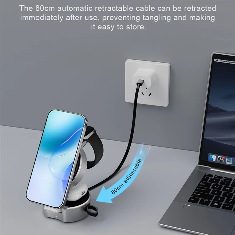 3 in 1 Magnetic Wireless Charger Phone Watch Earbuds Foldable Charging Station Dock - Silver Grey