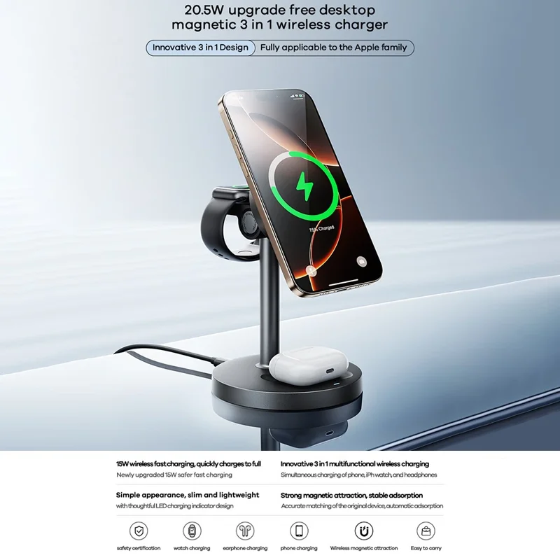 Station de charge sans fil 3 en 1 REMAX CW01 20,5W Chargeur de bureau magnétique à charge rapide