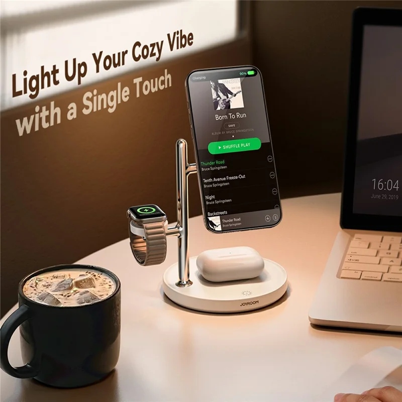 JOYROOM JR-W23 Qi2 4 en 1 Cargador Inalámbrico con Luz Nocturna para Teléfono, Reloj, Auriculares y Soporte de Carga