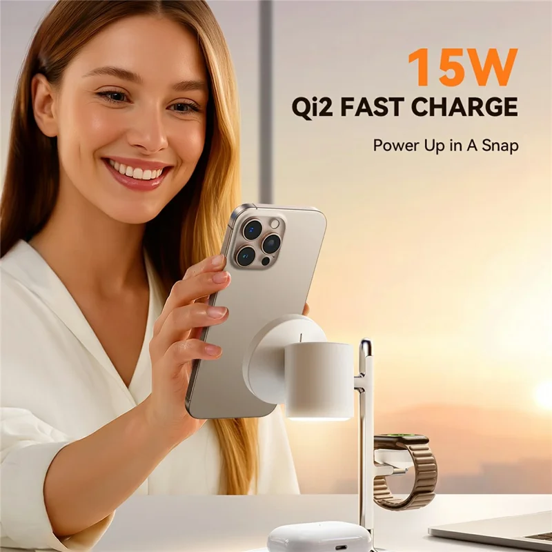JOYROOM JR-W23 Qi2 4 en 1 Cargador Inalámbrico con Luz Nocturna para Teléfono, Reloj, Auriculares y Soporte de Carga