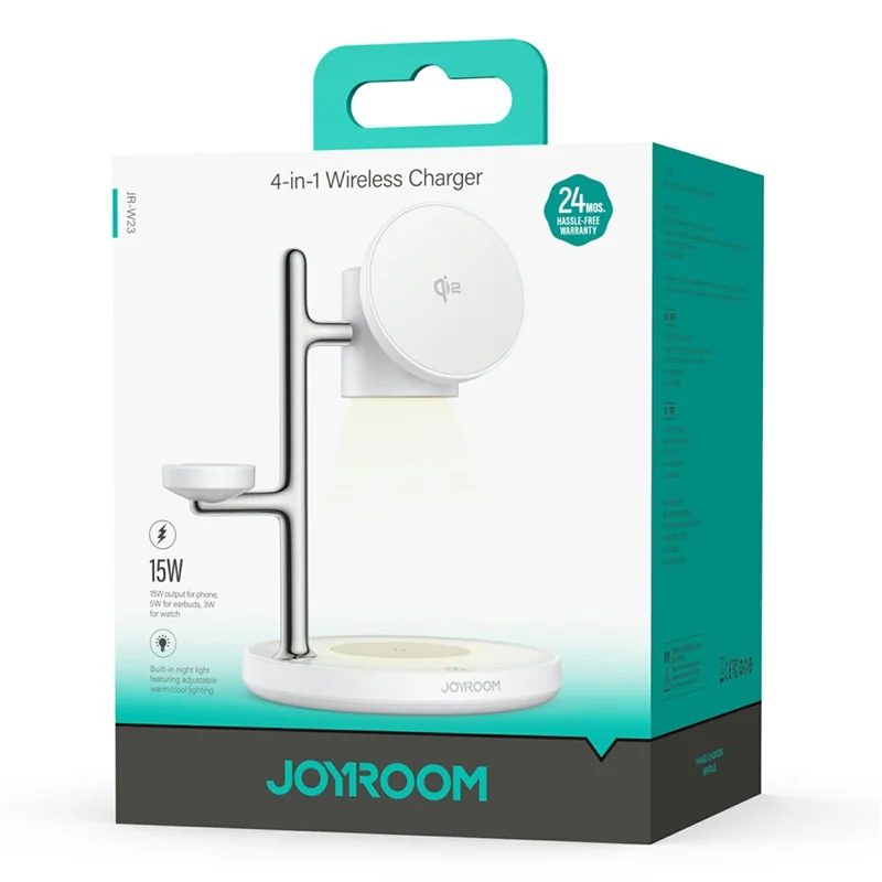 JOYROOM JR-W23 Qi2 4 en 1 Cargador Inalámbrico con Luz Nocturna para Teléfono, Reloj, Auriculares y Soporte de Carga