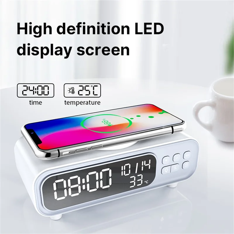 D15 Multifunctional 15W Wireless Charging Station with Night Light Alarm Clock Calendar Temperature Display