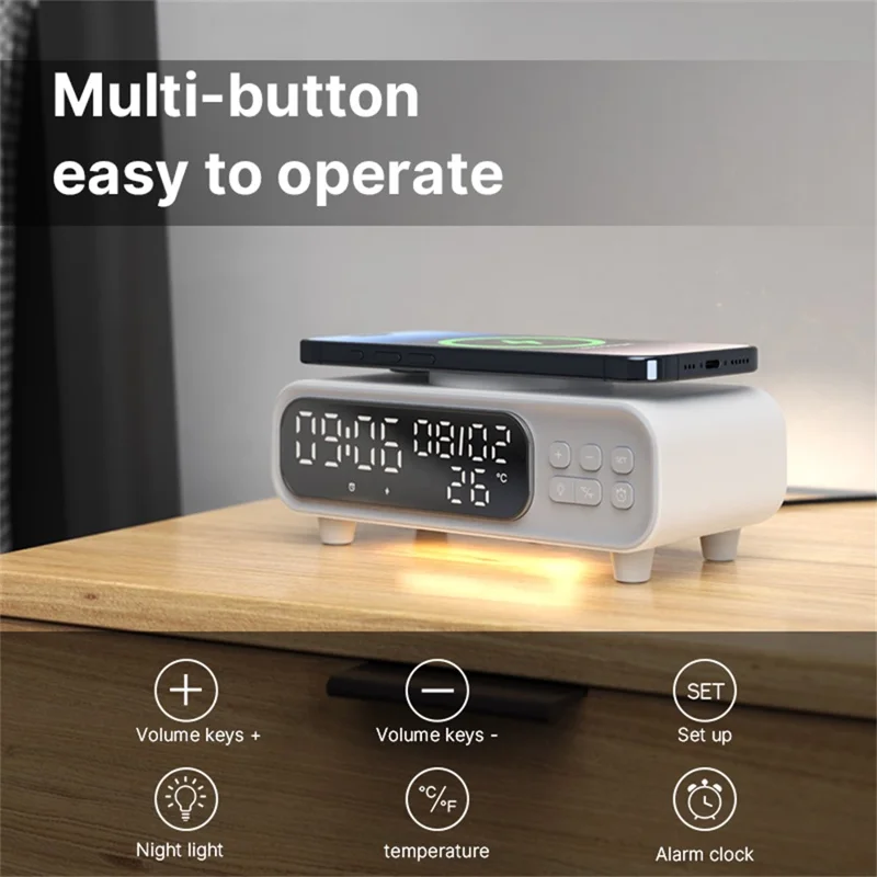 D15 Multifunctional 15W Wireless Charging Station with Night Light Alarm Clock Calendar Temperature Display