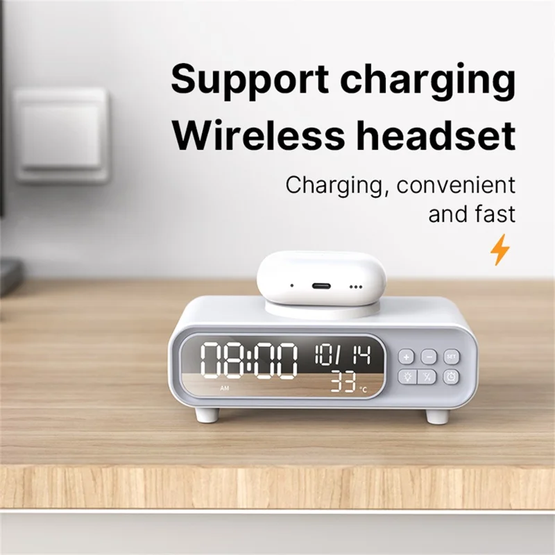 D15 Multifunctional 15W Wireless Charging Station with Night Light Alarm Clock Calendar Temperature Display