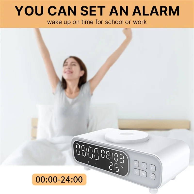 D15 Multifunctional 15W Wireless Charging Station with Night Light Alarm Clock Calendar Temperature Display