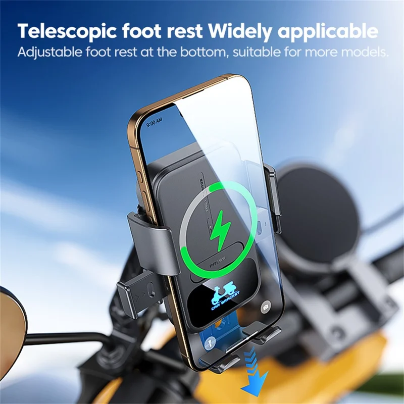 Motorcycle Phone Mount Holder 15W Wireless Charger with Sunshade for Delivery Riders Navigation