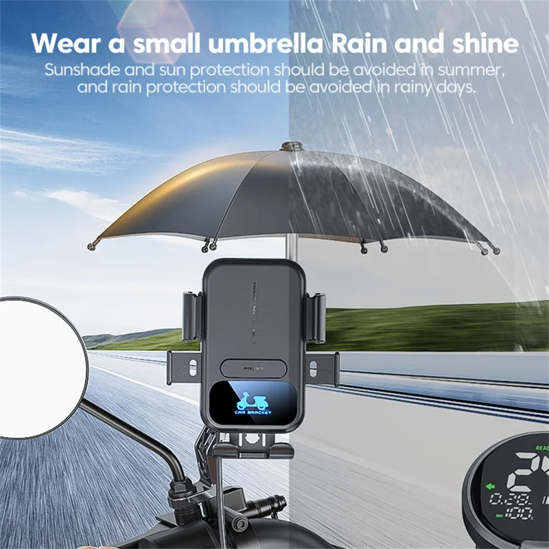 Motorcycle Phone Mount Holder 15W Wireless Charger with Sunshade for Delivery Riders Navigation