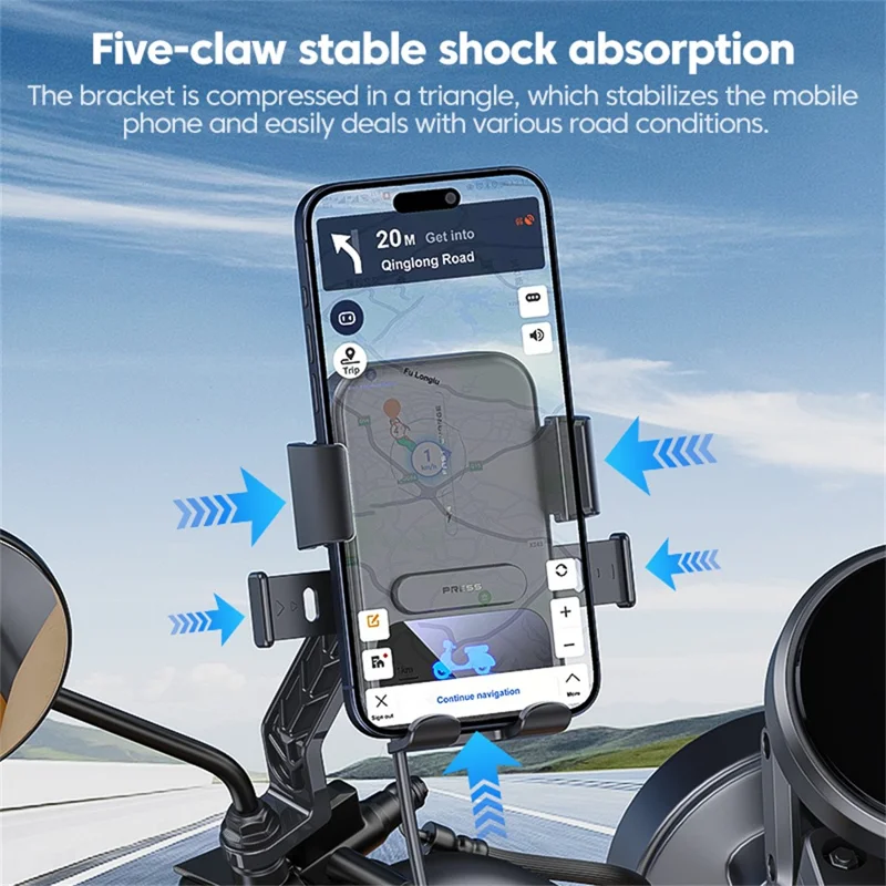 Motorcycle Phone Mount Holder 15W Wireless Charger with Sunshade for Delivery Riders Navigation