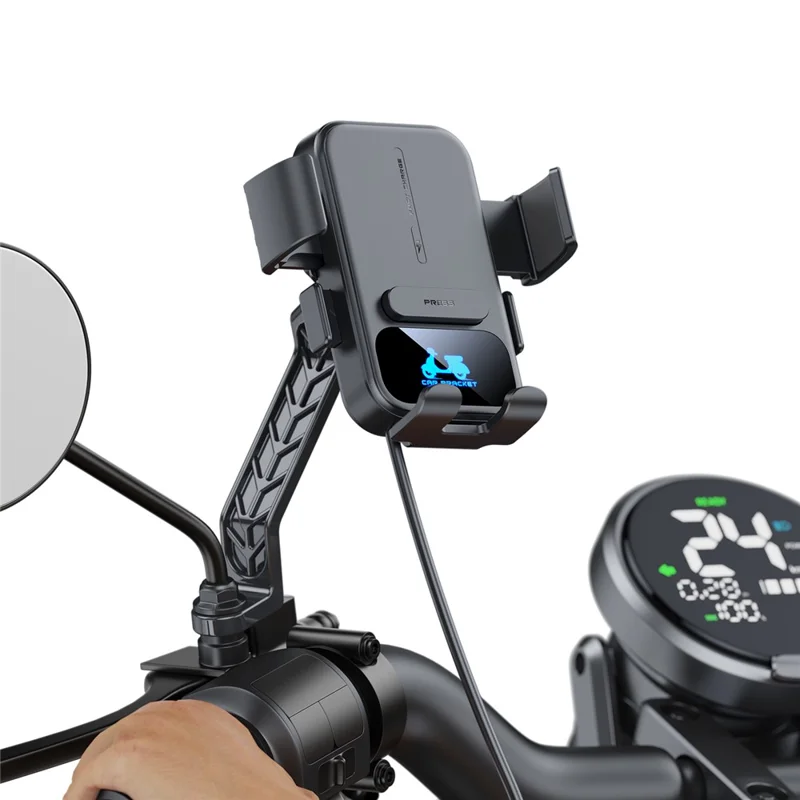 Motorcycle Phone Mount Holder 15W Wireless Charger with Sunshade for Delivery Riders Navigation