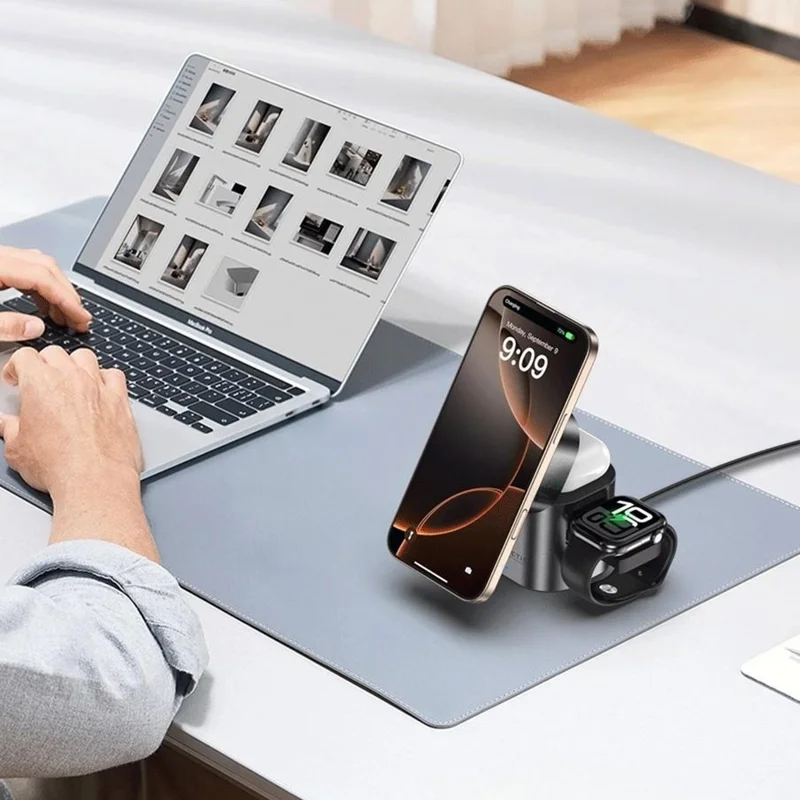Estação de Carregamento Sem Fio TOTU CW-10-W 3 em 1 Rotativa Magnética para Telefone, Fones de Ouvido e Relógio - Preto