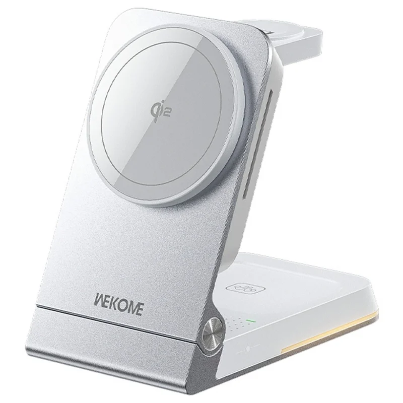 WEKOME WP-U180 Tonayn Qi2 3 in 1 Foldable Wireless Charger 15W Fast Charging for Phone Smartwatch Earbuds - Silver