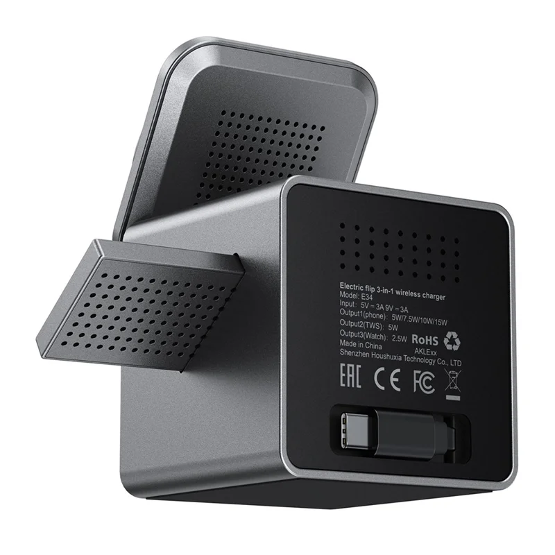 ACEFAST E34 3 in 1 Desktop Charging Station for Phone / Watch / Earbuds Electric Flip Wireless Charging Stand