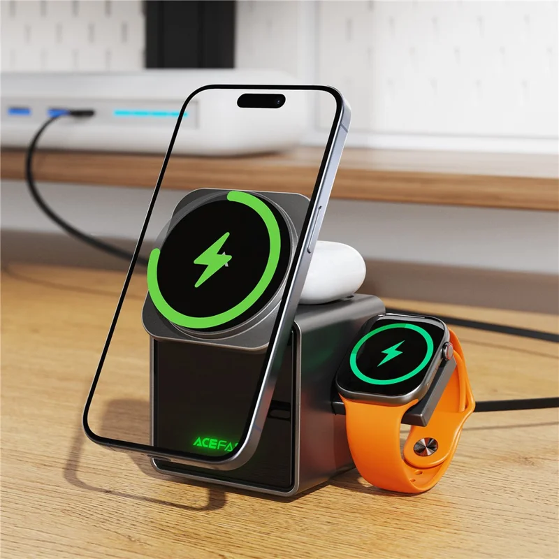 ACEFAST E34 3 in 1 Desktop Charging Station for Phone / Watch / Earbuds Electric Flip Wireless Charging Stand