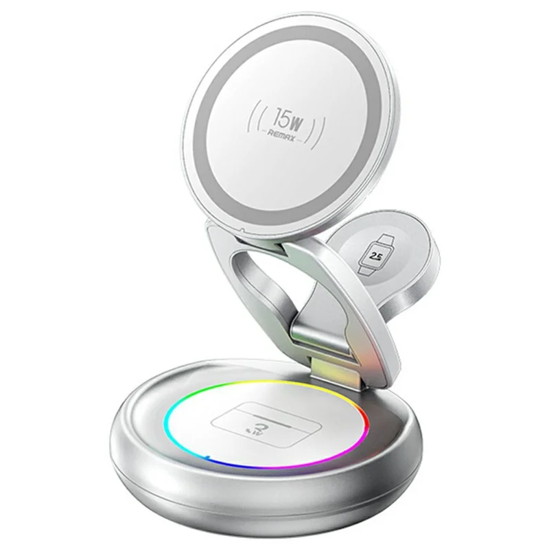 REMAX CW05 20.5W For Phone  /  Smartwatch  /  Earbuds 3 in 1 Wireless Charger Foldable Magnetic Rotating Metal Design