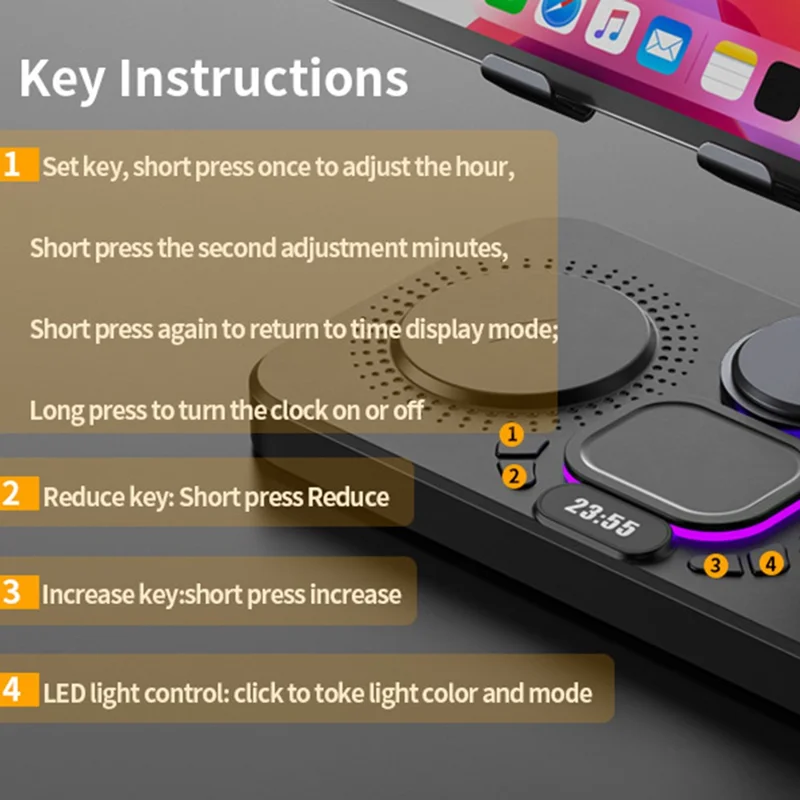 3 in 1 Wireless Charging Station Magnetic Stand with Clock / Ambient Light for iPhone / Watch / AirPods Multi-Function Tablet Holder - Black