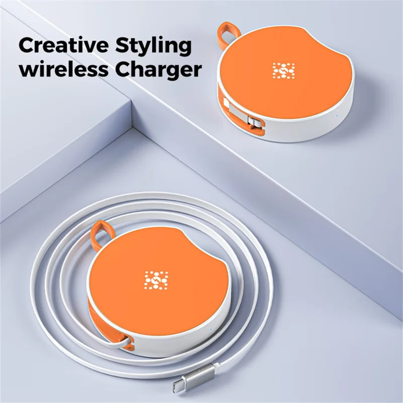 B-31 15W Wireless Charger Portable Fast Charging Dock Built In 100cm Retractable USB-C Cable - Orange