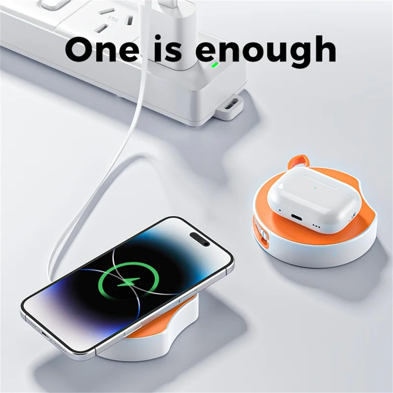 B-31 15W Wireless Charger Portable Fast Charging Dock Built In 100cm Retractable USB-C Cable - Orange