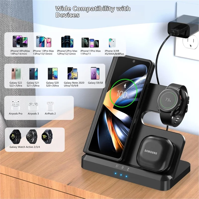 LJ-S80 Foldable Wireless Charger for Phone  /  Watch  /  Earbuds Magnetic Fast Charging Dock - Black