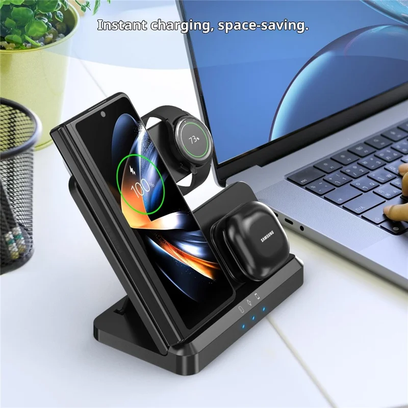 LJ-S80 Foldable Wireless Charger for Phone  /  Watch  /  Earbuds Magnetic Fast Charging Dock - Black