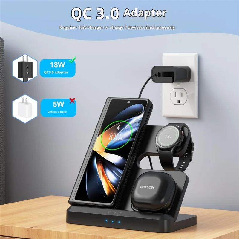 LJ-S80 Foldable Wireless Charger for Phone  /  Watch  /  Earbuds Magnetic Fast Charging Dock - Black