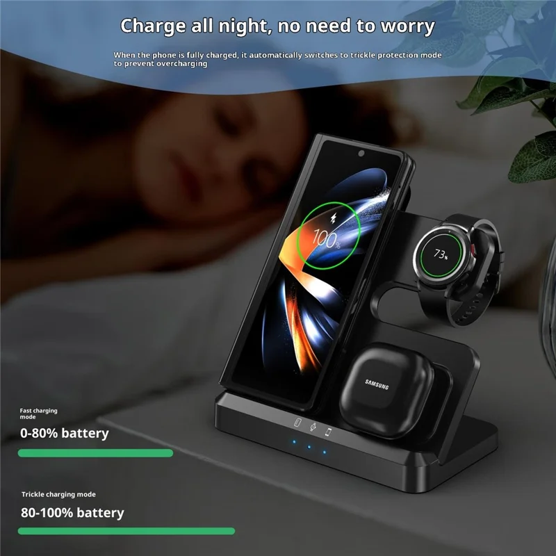 LJ-S80 Foldable Wireless Charger for Phone  /  Watch  /  Earbuds Magnetic Fast Charging Dock - Black