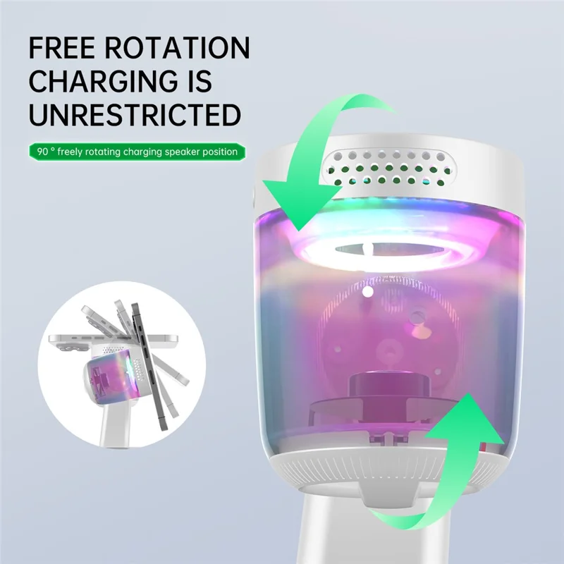 Qi2.2 25W Wireless Magnetic Charger Charging Station with Bluetooth-compatible Speaker and Night Light for Phones / Earbuds / Watches - White