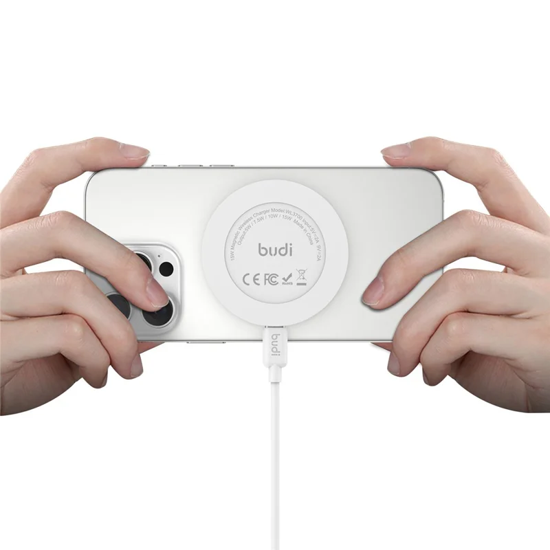 Chargeur sans fil BUDI WL3700W 15W Charge rapide Pad avec câble détachable de 1,2 m / Support de bague