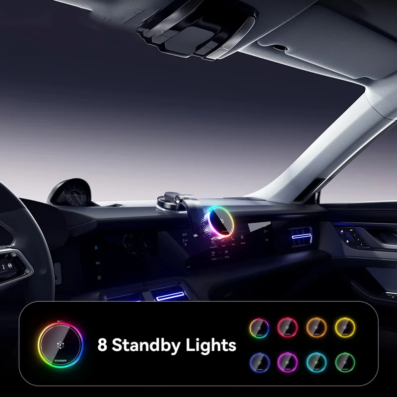 ESSAGER 15W Chargeur sans fil magnétique pour voiture Rotation 360° Banque d'alimentation de refroidissement TEC