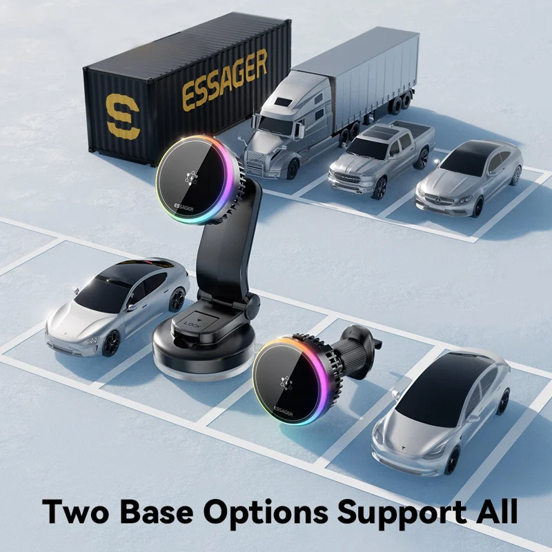 ESSAGER 15W Chargeur sans fil magnétique pour voiture Rotation 360° Banque d'alimentation de refroidissement TEC