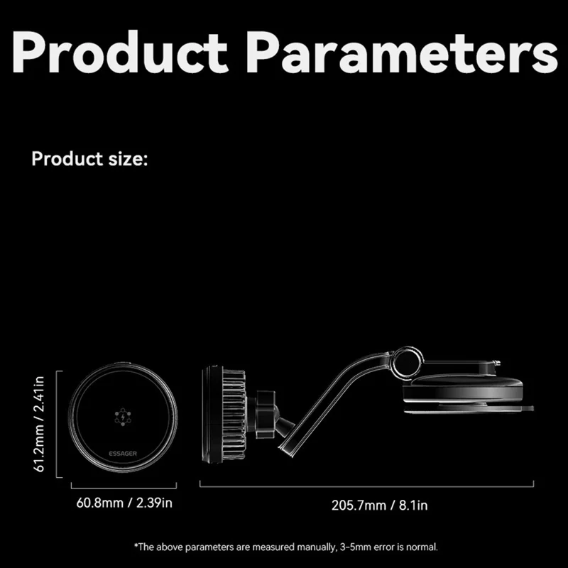 ESSAGER 15W Chargeur sans fil magnétique pour voiture Rotation 360° Banque d'alimentation de refroidissement TEC