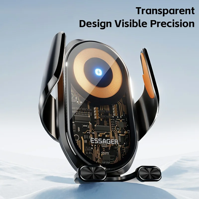 ESSAGER 15W Wireless Charger Car Mount Suction Cup Wireless Charger Stand 360° Rotation - Black