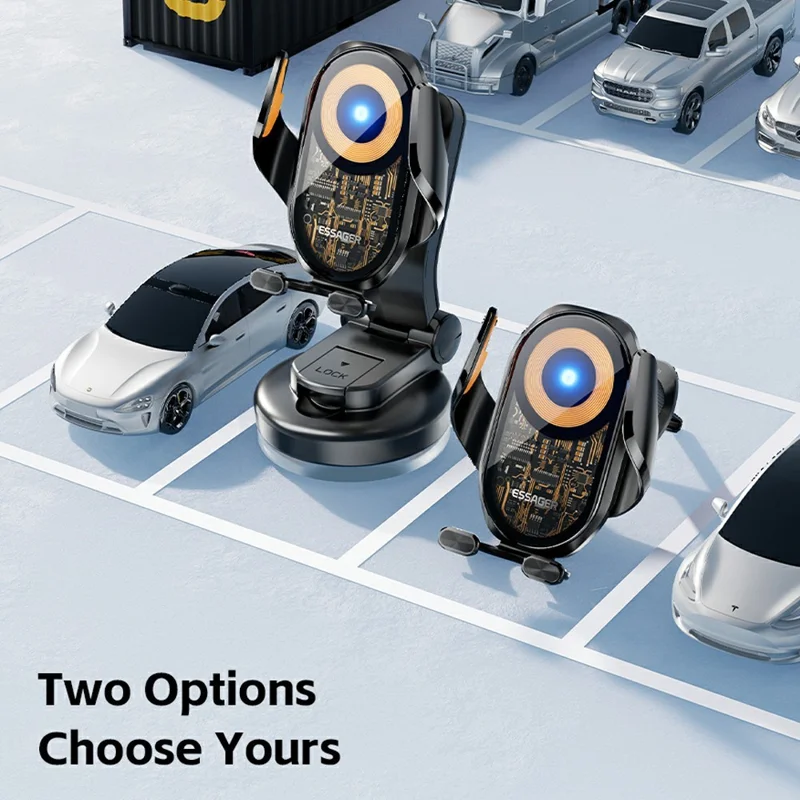 ESSAGER 15W Wireless Charger Car Mount Suction Cup Wireless Charger Stand 360° Rotation - Black