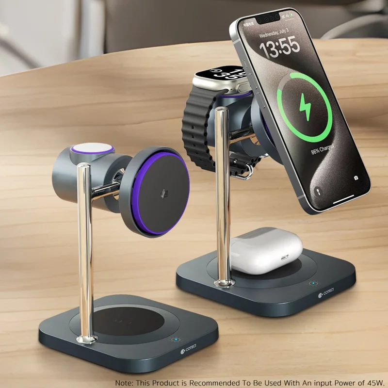 COTECI 3 in 1 Qi2 Magnetic Wireless Charging Stand for Phone / Earphones / Smart Watch Fast Charging Dock
