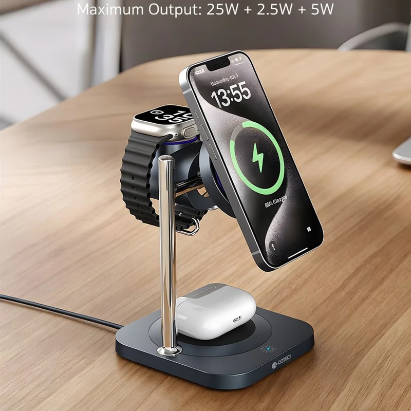 COTECI 3 in 1 Qi2 Magnetic Wireless Charging Stand for Phone / Earphones / Smart Watch Fast Charging Dock
