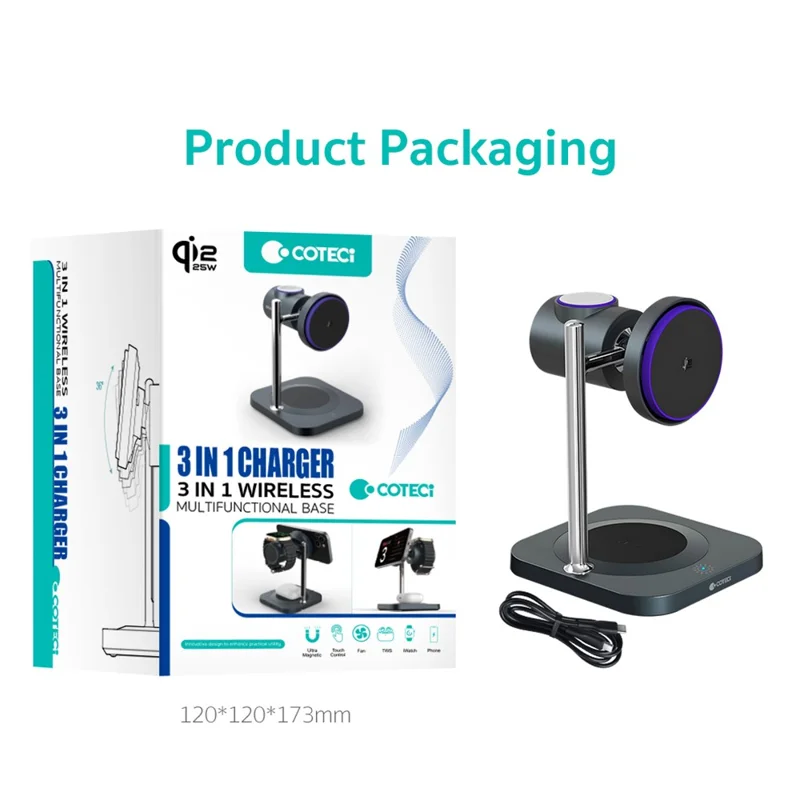 COTECI 3 in 1 Qi2 Magnetic Wireless Charging Stand for Phone / Earphones / Smart Watch Fast Charging Dock