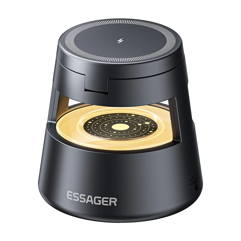 ESSAGER 4 in 1 15W Magnetic Desktop Wireless Charger for Phone Fast Charge Charging Stand with Magnetic Sheet - Grey