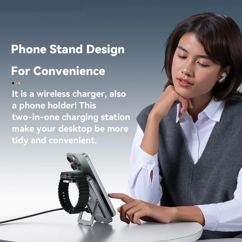 ESSAGER 2 in 1 Qi2 Desktop Magnetic Wireless Charger with Foldable Stand 15W Fast Charging Station