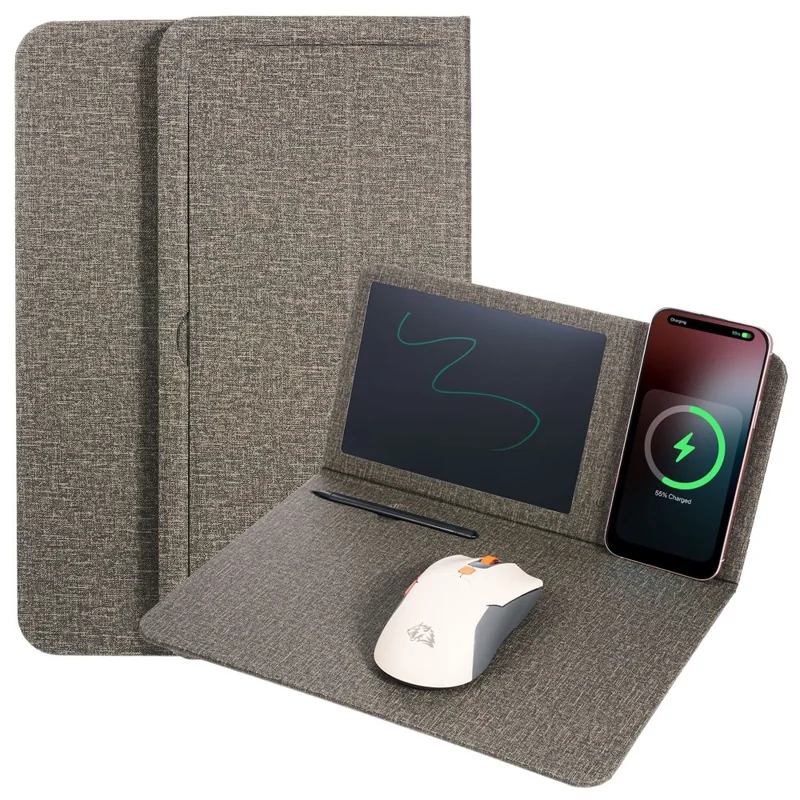 H18-2 15W Fast Charging Wireless Charger Multifunctional Mouse Pad with Stand and Writing Pad - Grey