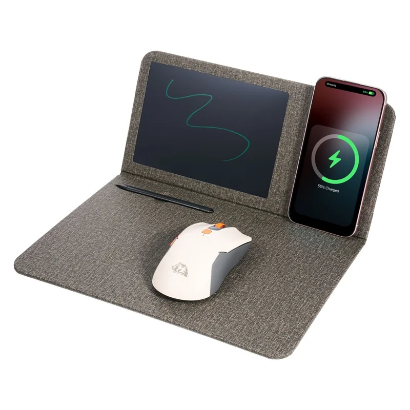 H18-2 15W Fast Charging Wireless Charger Multifunctional Mouse Pad with Stand and Writing Pad - Grey
