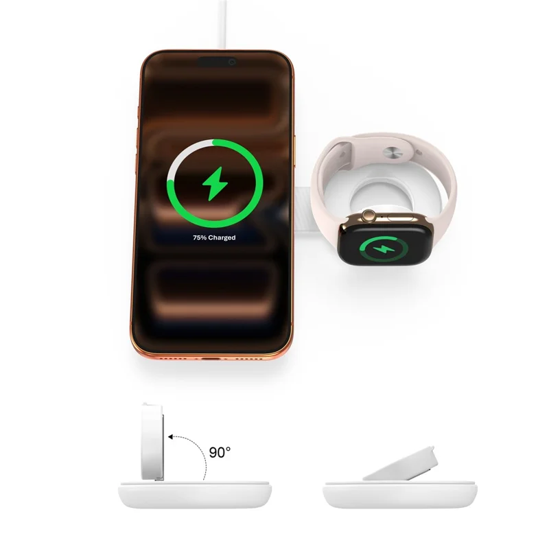 M40 Caricatore wireless magnetico 2 in 1 25W Ricarica rapida Pieghevole 5W per Auricolari iPhone AirPods Apple Watch - Bianco