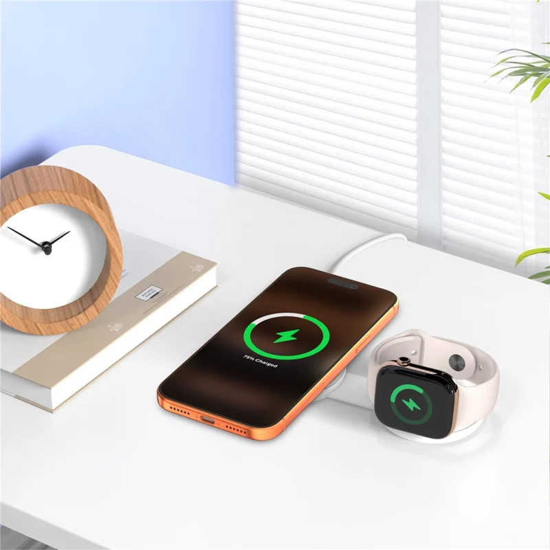 M40 Caricatore wireless magnetico 2 in 1 25W Ricarica rapida Pieghevole 5W per Auricolari iPhone AirPods Apple Watch - Bianco