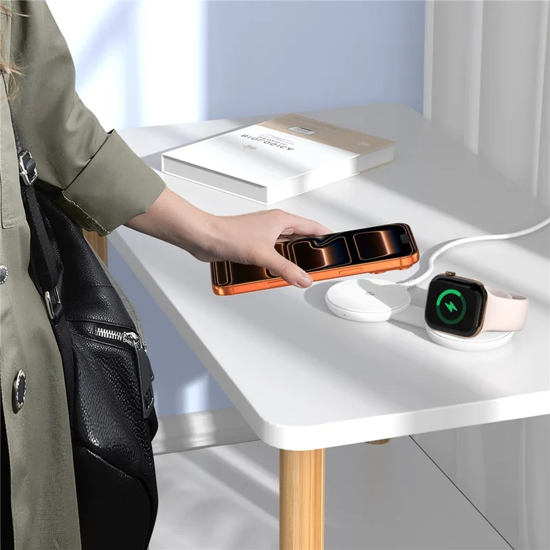 M40 Caricatore wireless magnetico 2 in 1 25W Ricarica rapida Pieghevole 5W per Auricolari iPhone AirPods Apple Watch - Bianco