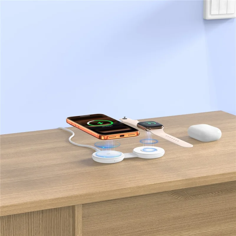 M40 Caricatore wireless magnetico 2 in 1 25W Ricarica rapida Pieghevole 5W per Auricolari iPhone AirPods Apple Watch - Bianco