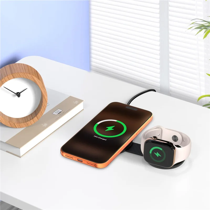 M40 2 in 1 Magnetic Wireless Charger 25W Fast Charging Foldable 5W for Earbuds iPhone AirPods Apple Watch - Black