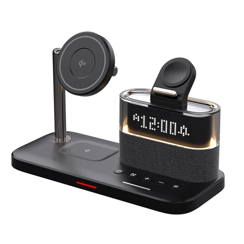 C09 QI2 5 in 1 Magnetic Wireless Charger Multifunctional Charging Station with Clock + Night Light - Black